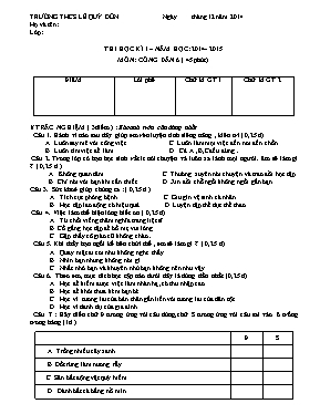 Đề thi học kì I Giáo dục công dân khối THCS - Năm học 2014-2015 - Trường THCS Lê Quý Đôn